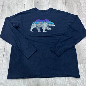 Patagonia Responsibili-tee Long Sleeve T-Shirt Men's Size L Bison Graphic Blue